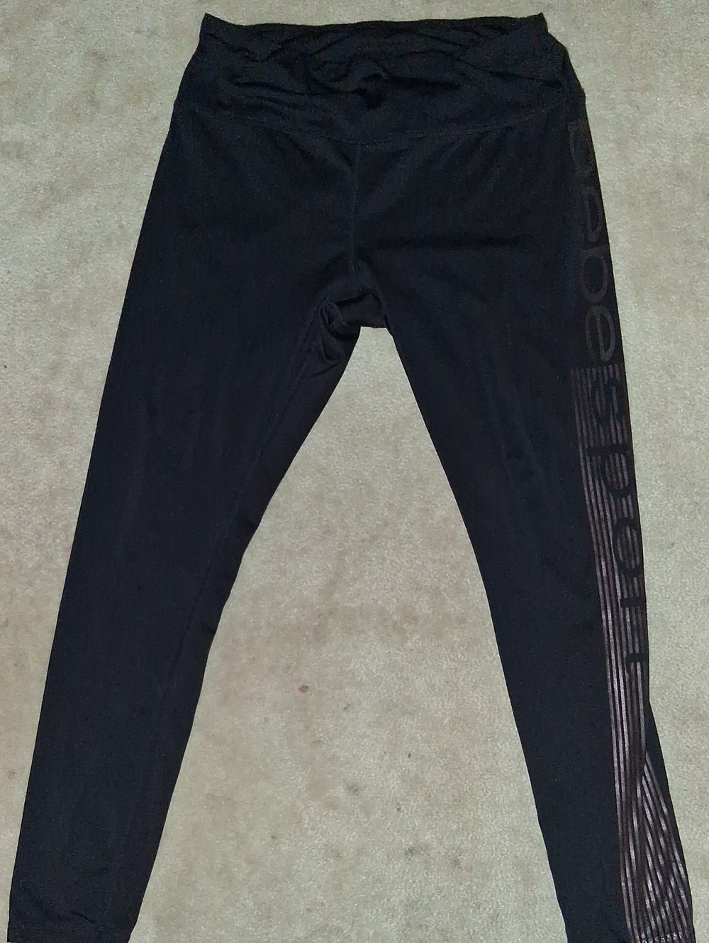 bebe Black Leggings with Side Logo Stripe